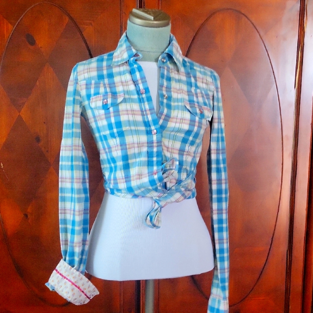 Vintage Hollister Y2K Pearl Snap Plaid Western Shirt